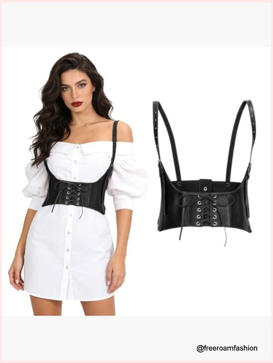 Faux Leather Elastic Underbust Corset Waist Belt Lace-up Steampunk Waspie